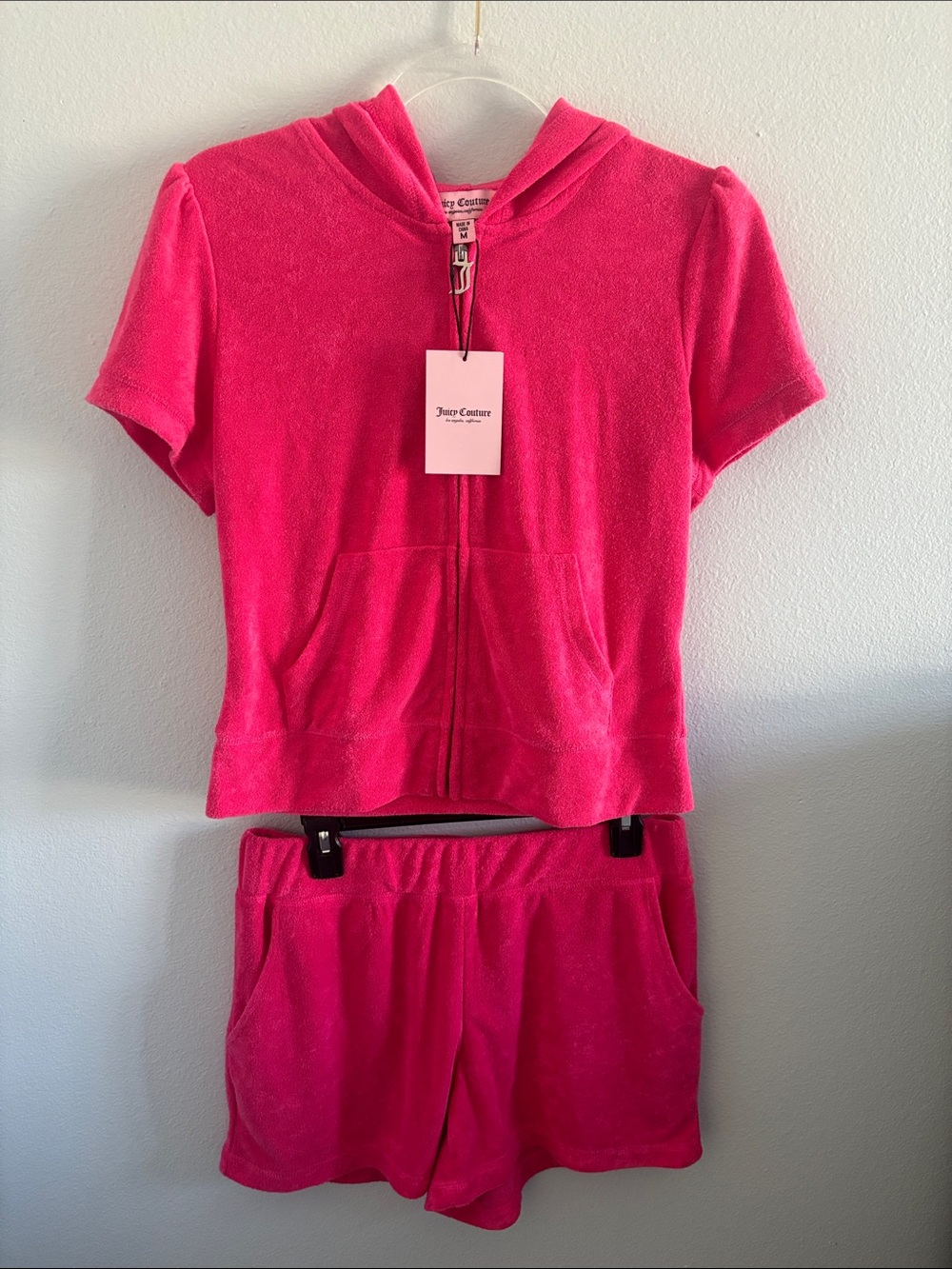 Juicy Couture Bright Pink Terry Short Hoodie & Shorts Set
